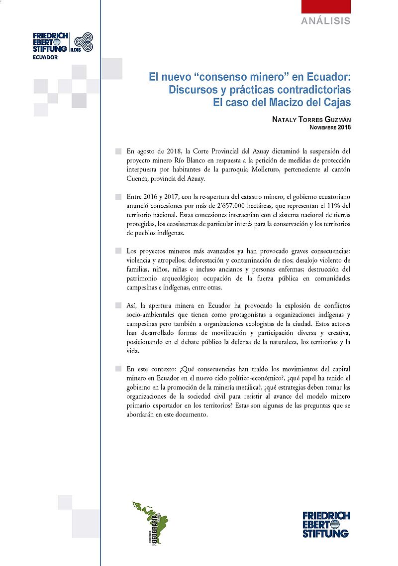 El nuevo “consenso minero” en Ecuador: Discursos y prácticas  contradictorias El caso del Macizo del Cajas.: FES - ILDIS Ecuador